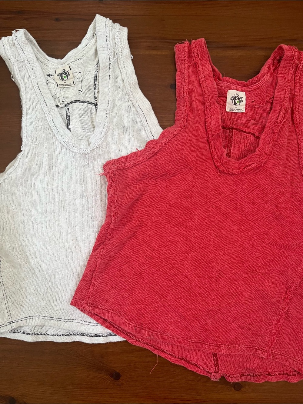 Coral and Off White Distressed Tank Tops